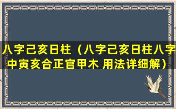 八字己亥日柱（八字己亥日柱八字中寅亥合正官甲木 用法详细解）